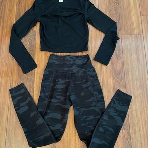 Alphalete surface pocket leggings black camo ultra soft keyhole crop top